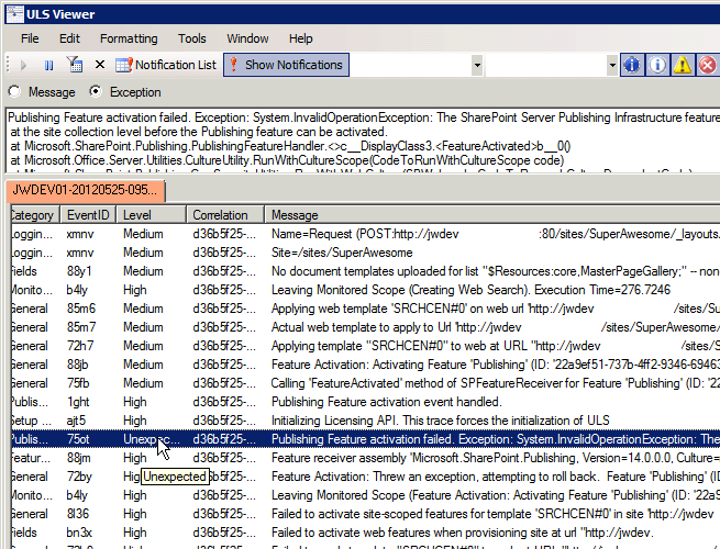 Selecting the exception