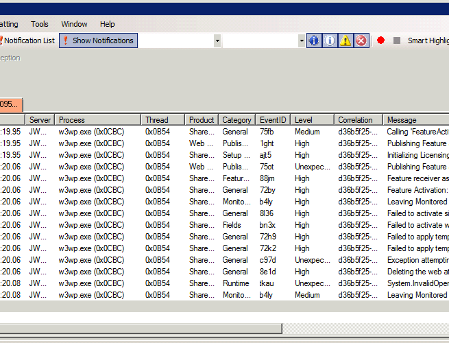 A filtered list of events with the Correlation ID