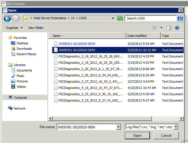 Opening a ULS log
